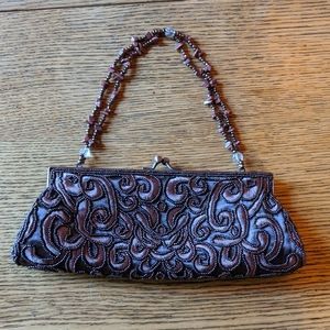 Vintage Carlo Fellini Brown Beaded Clutch Purse